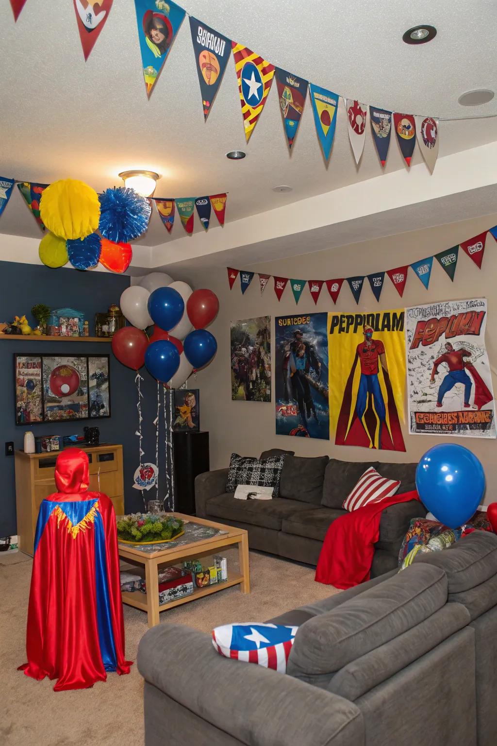 A family room decorated with a caped crusader theme, poised for adventure.