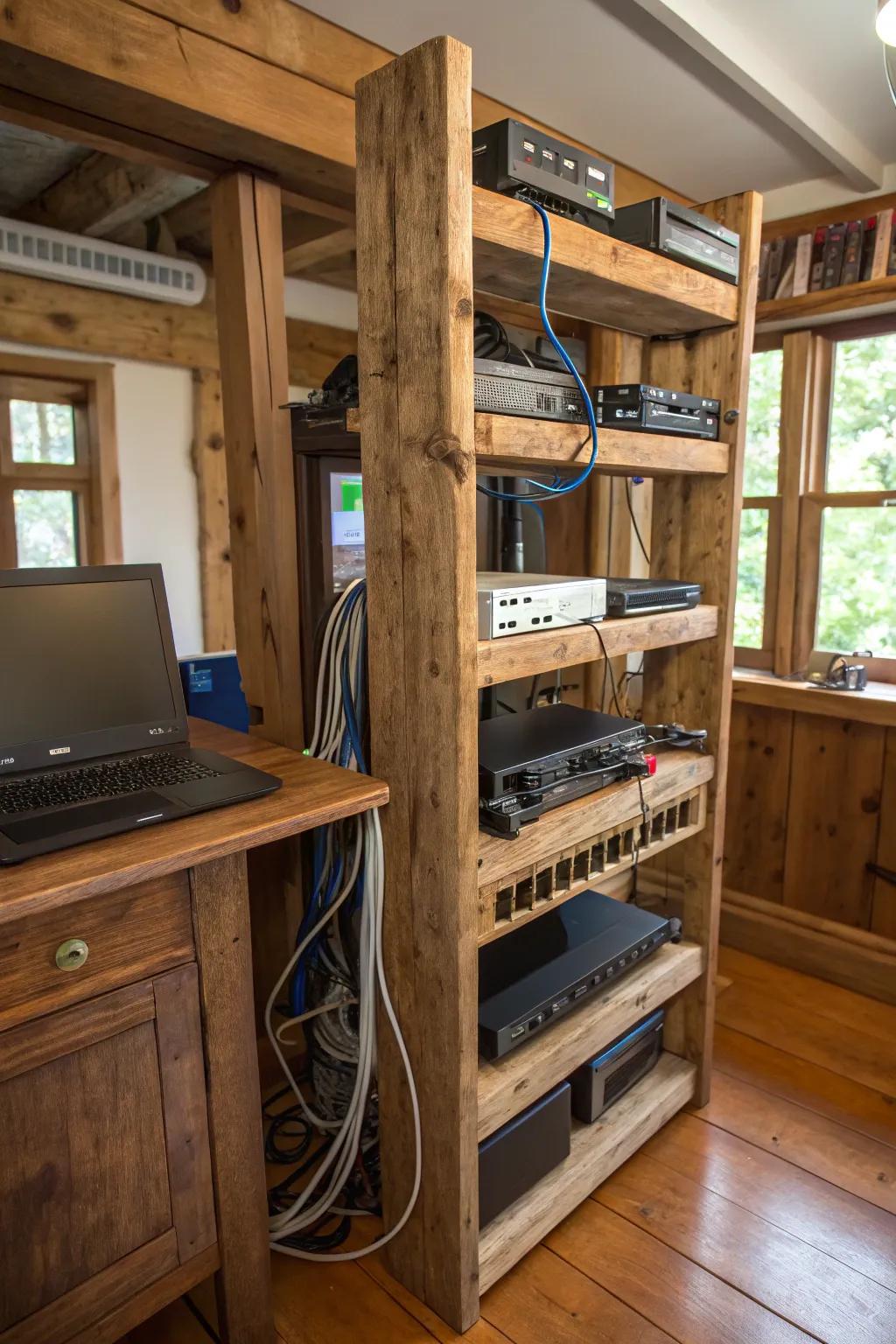 Create your own wooden rack for a personal and stylish network setup.