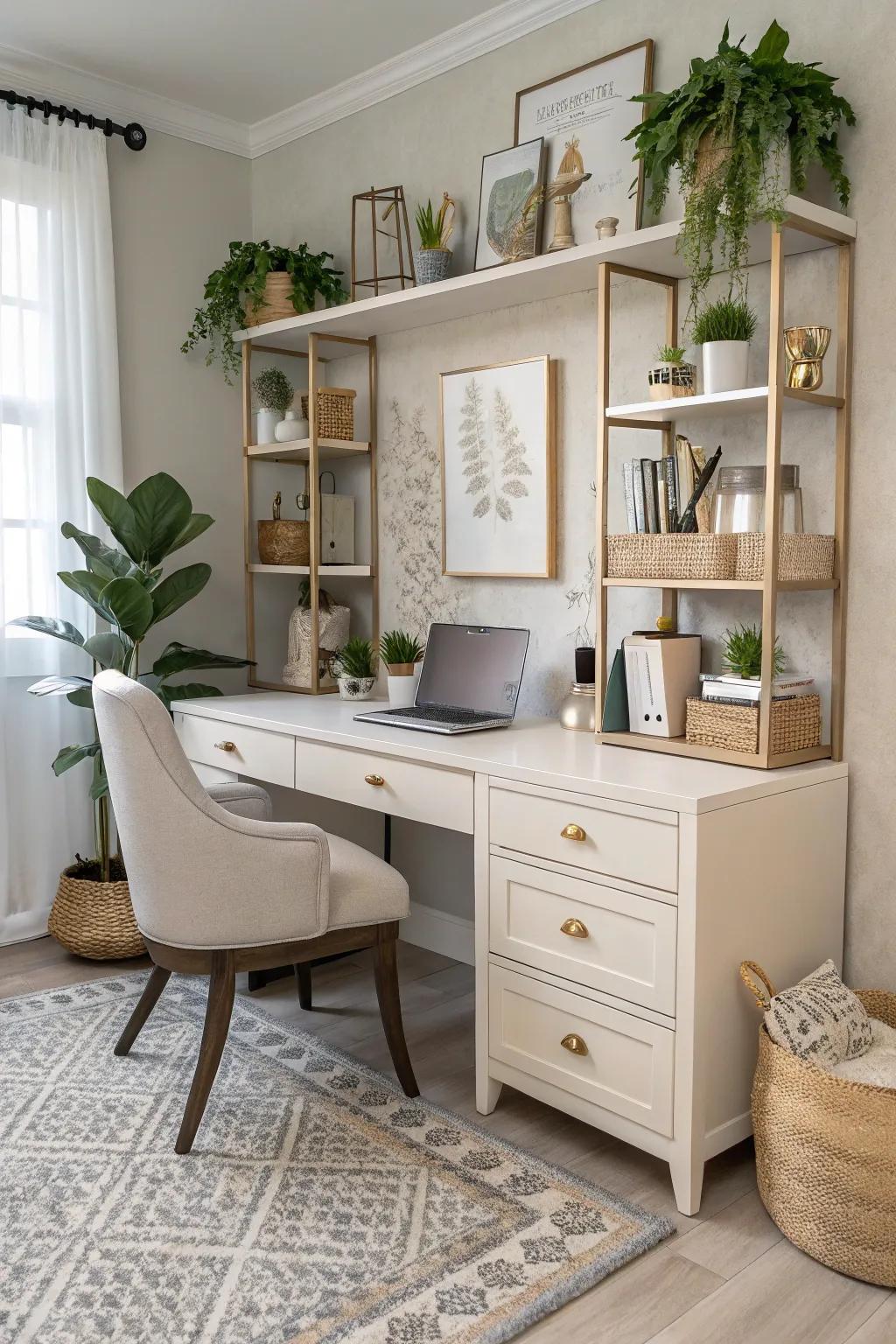 A desk that combines beauty and practicality can serve as the focal point of your home office.