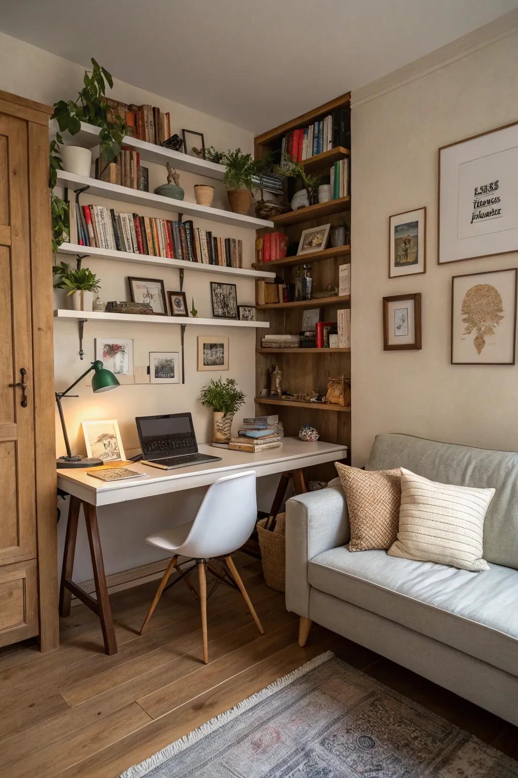 A versatile home office that seamlessly transitions into a relaxation zone.