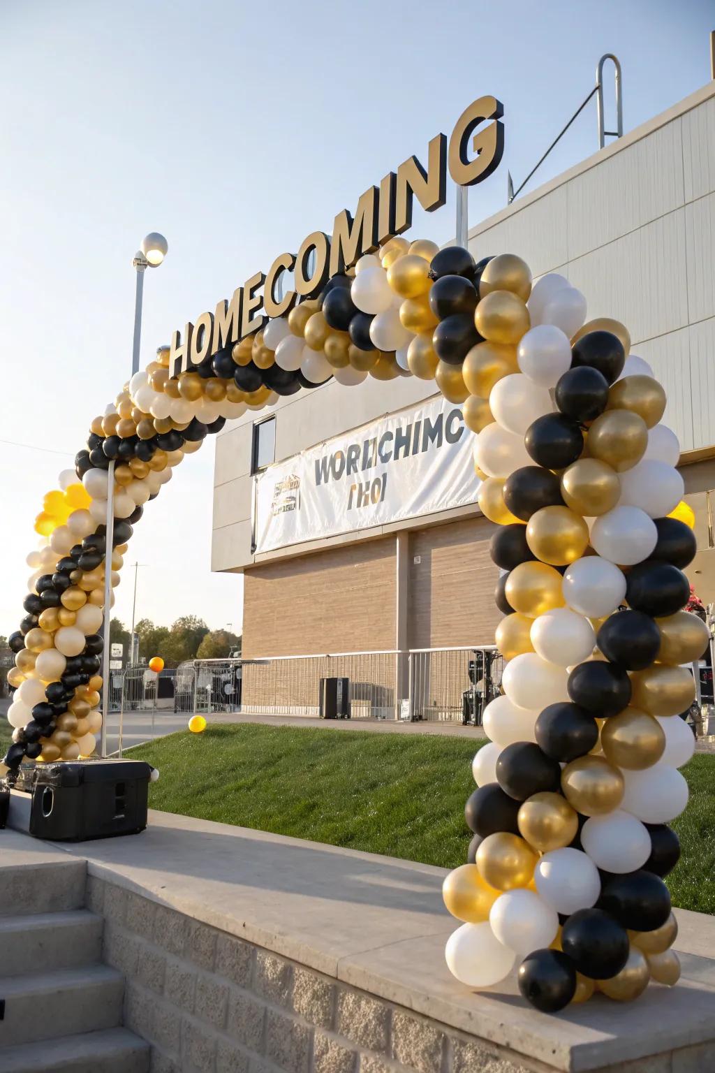 Balloon arches infuse a celebratory mood into homecoming events.