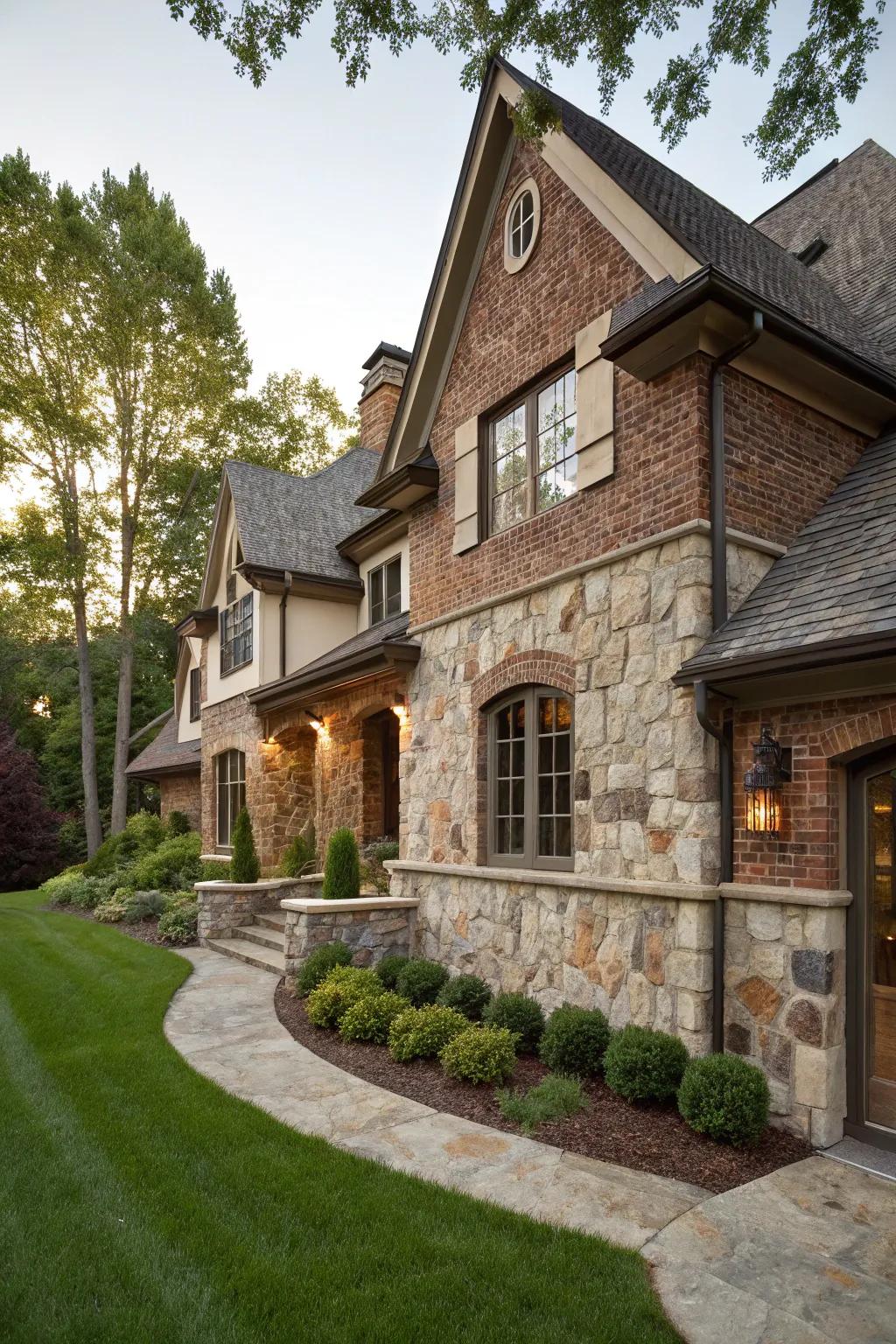 A traditional stone and brick facing lends classic appeal.