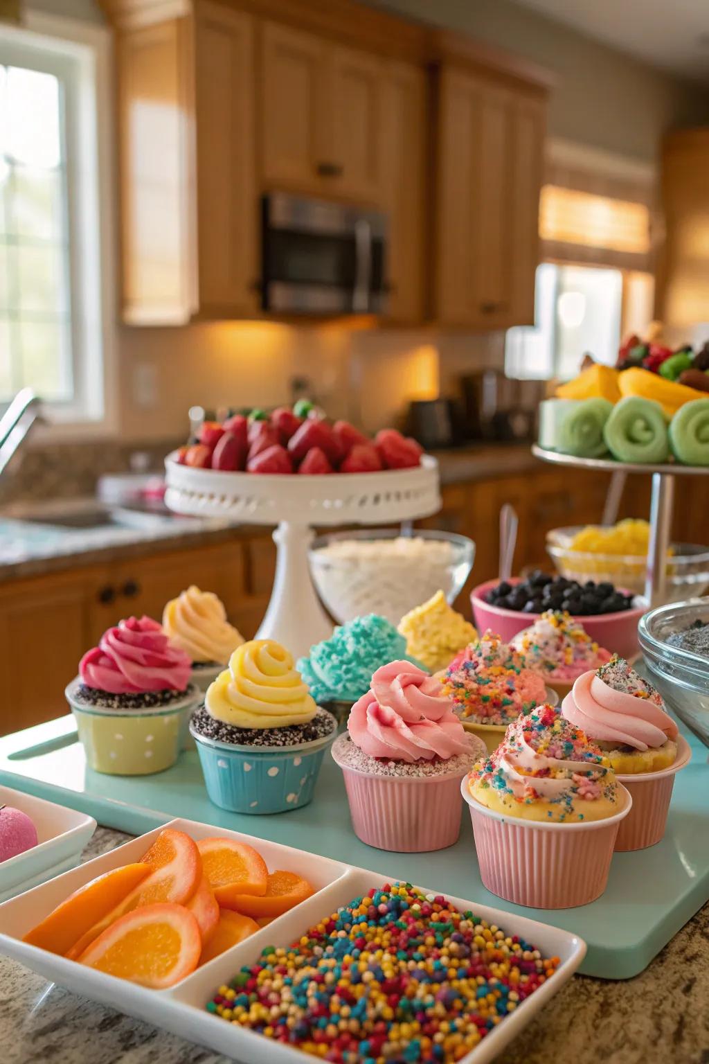 A cheerful and vibrant creative treat bar for guests to enjoy