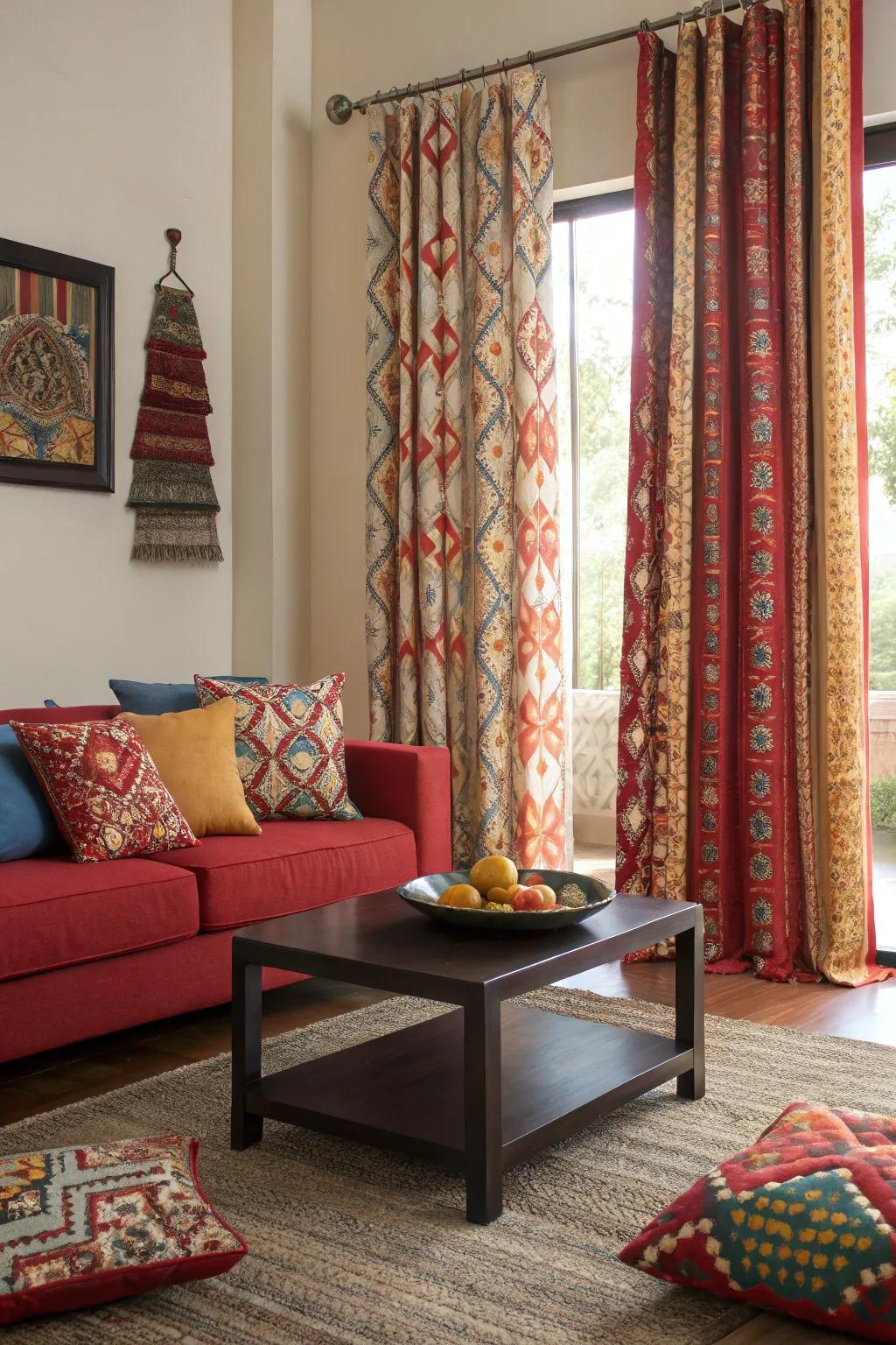 Designed window coverings can act as a bold statement piece in your living room.