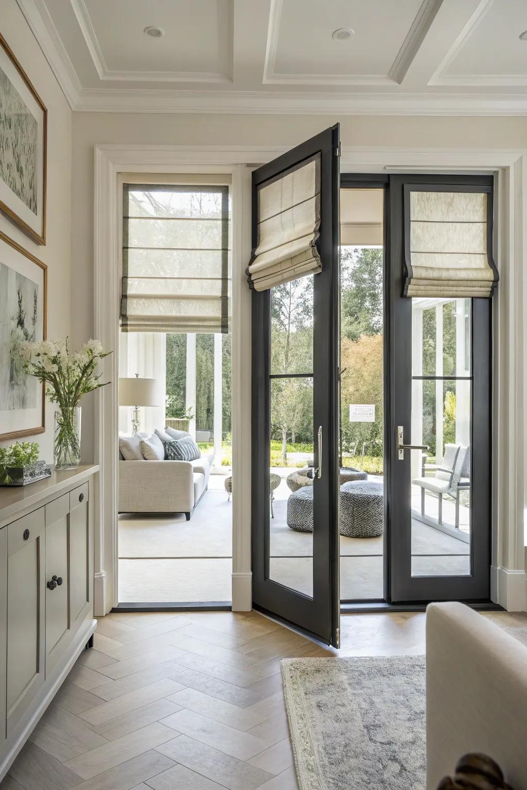 Venetian screens offer a customized and fashionable aesthetic for French doors.