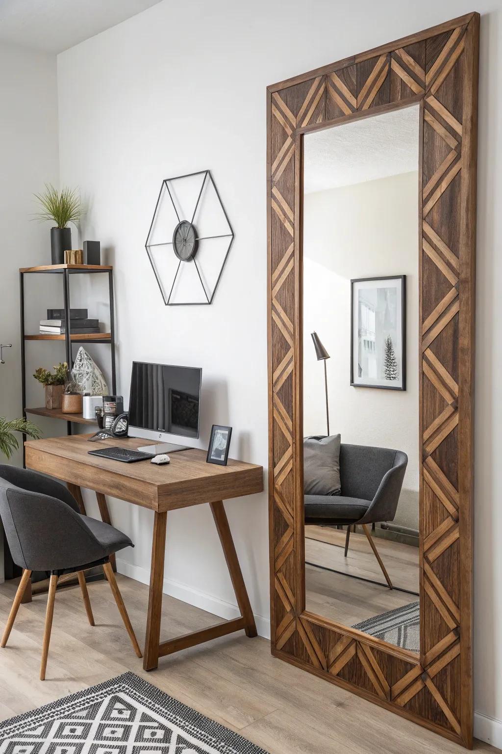 Shaped arrangements introduce a contemporary sophistication to any mirror.