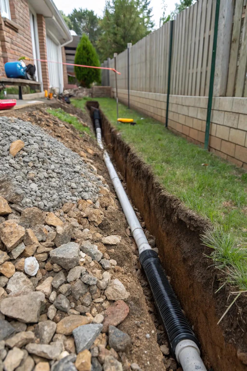 French drain systems proficiently channel water away from the house.