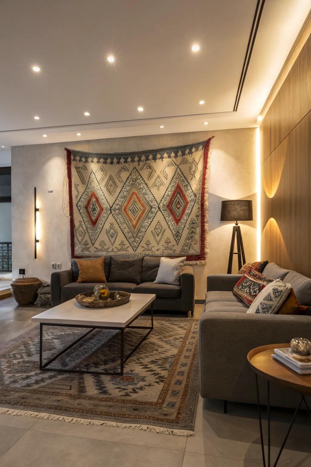A decorative cloth can function as a refined artistic centerpiece within your sitting room.