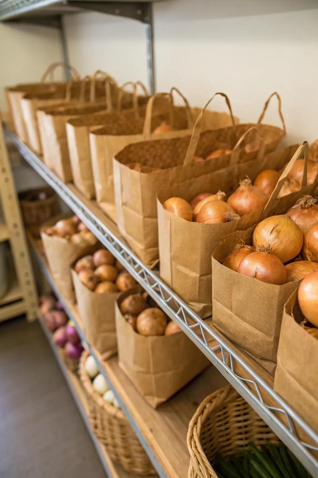 Wrappers offer a simple and budget-friendly means to store onions.