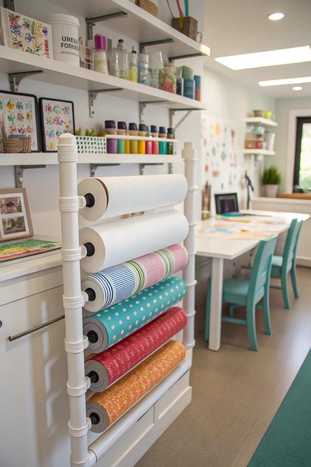 Creative use of synthetic tubing for storing tissue paper.