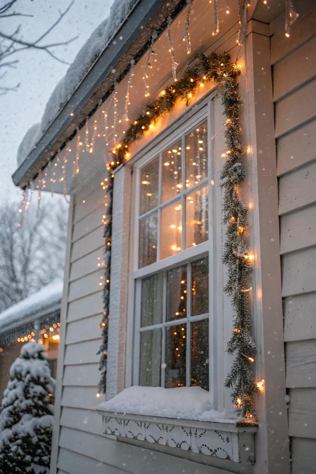Windows bordered with dazzle lights, infusing a captivating ambiance into every residence.