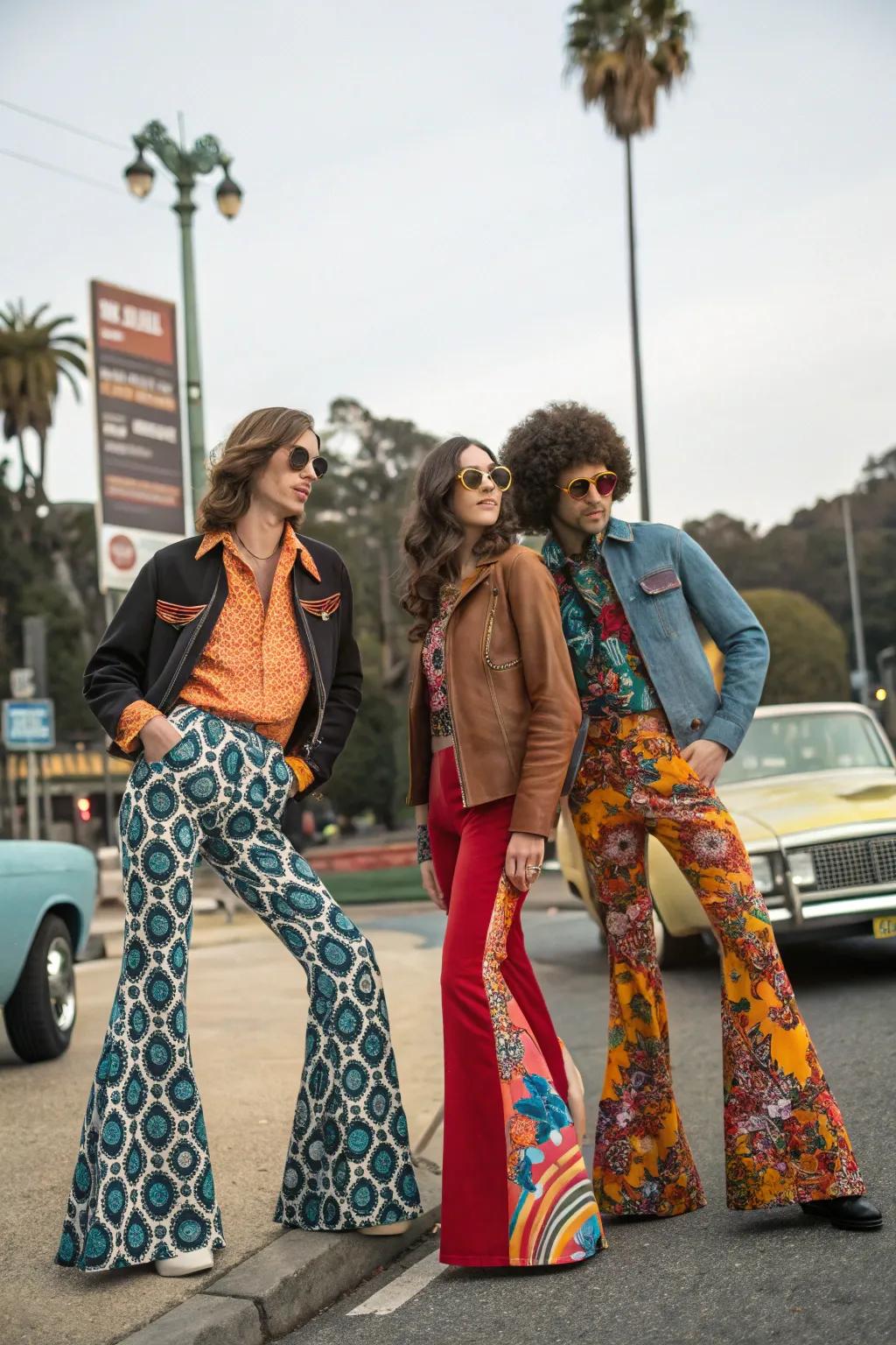 Guests sporting vibrant 70s fashions, capturing the era's renowned style.