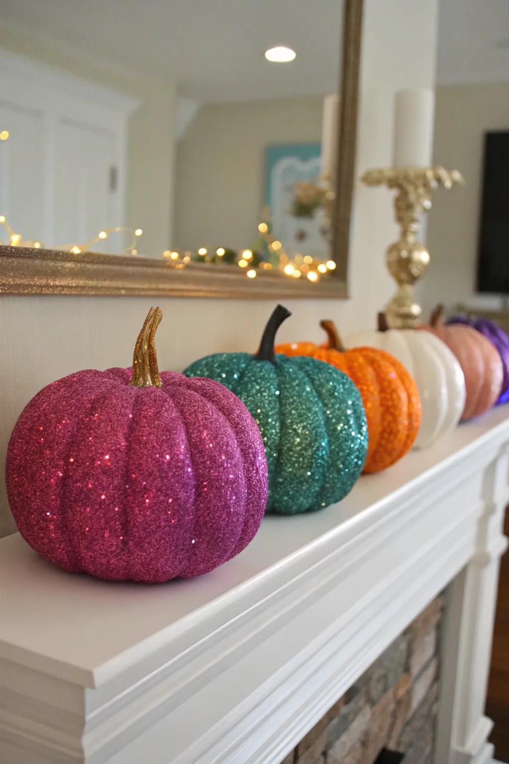 Shimmer pumpkins contributing shine and allure to any environment.