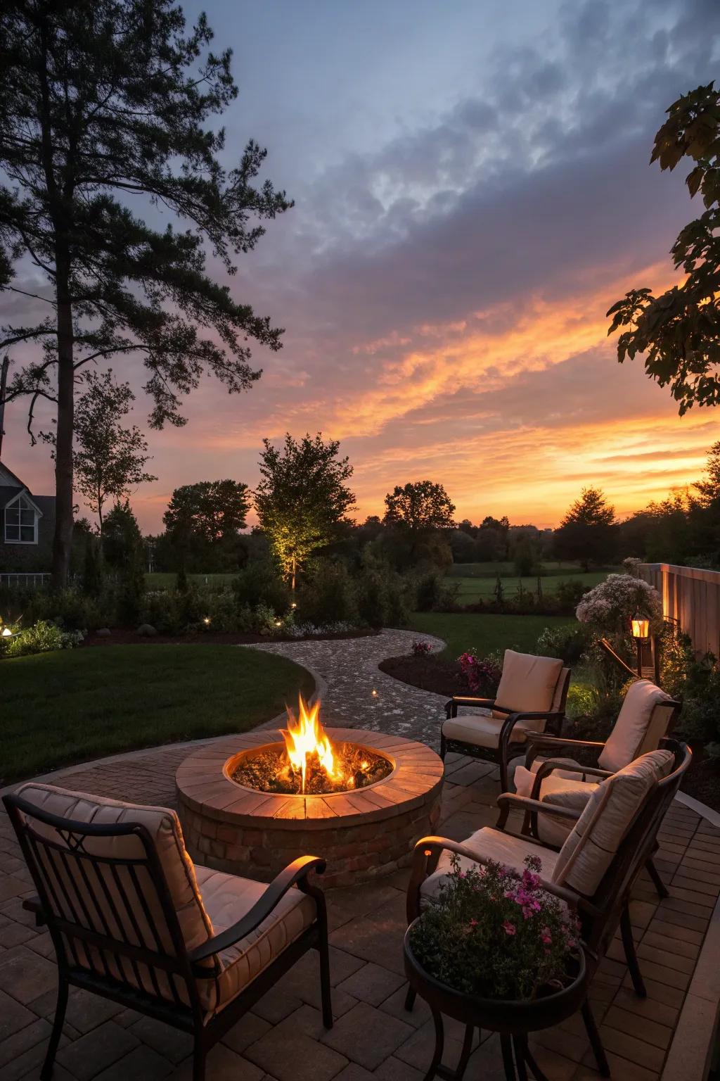 Assemble around a toasty hearth centerpiece for delightful evenings in your backyard.
