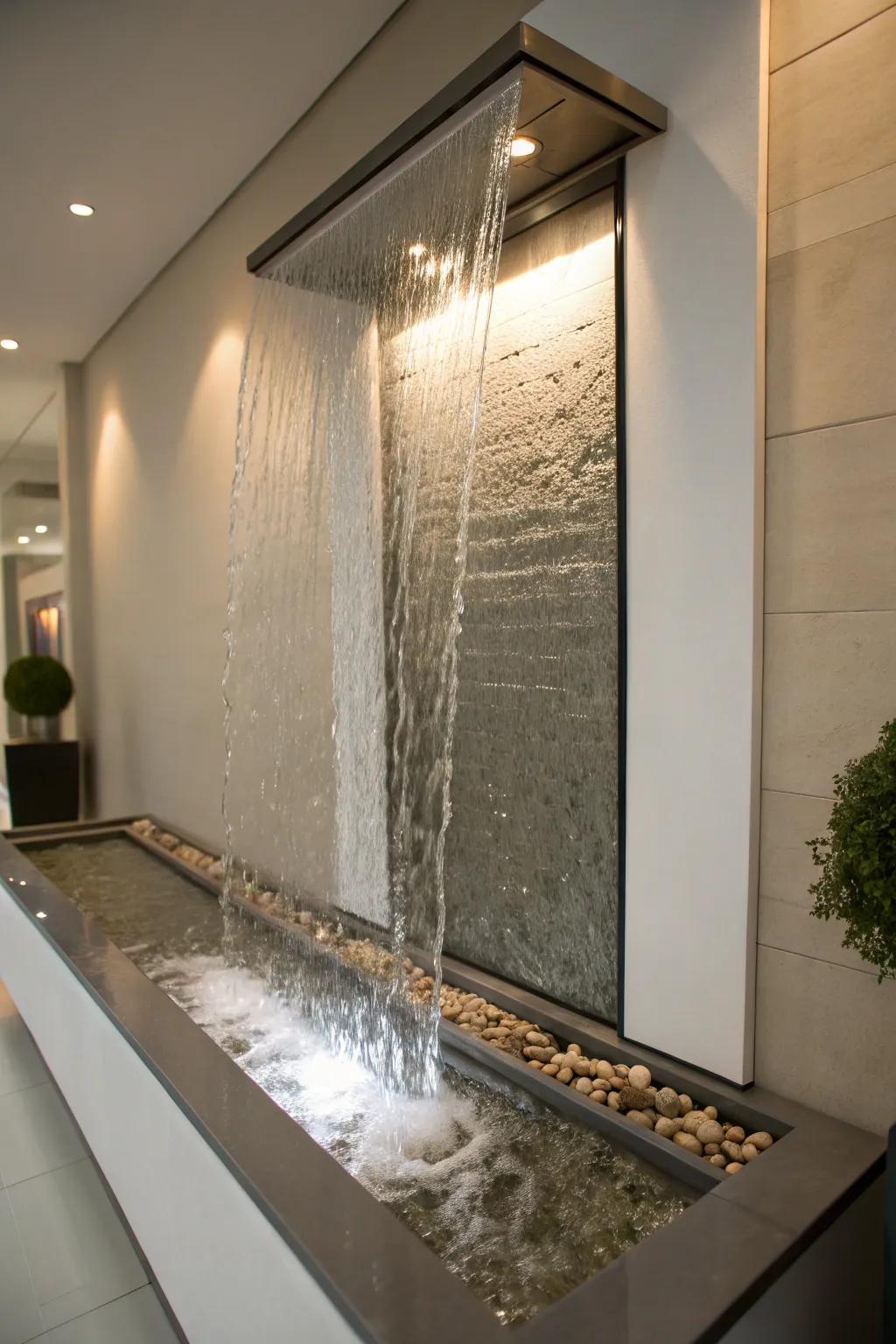 A wall-hugging waterfall metamorphoses your wall into a dynamic piece of artistry.