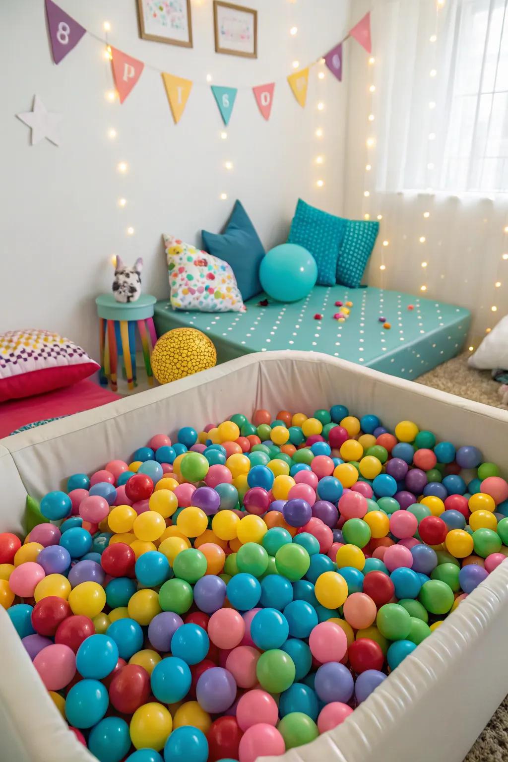 A ball pit adds a burst of vibrancy and thrill indoors.