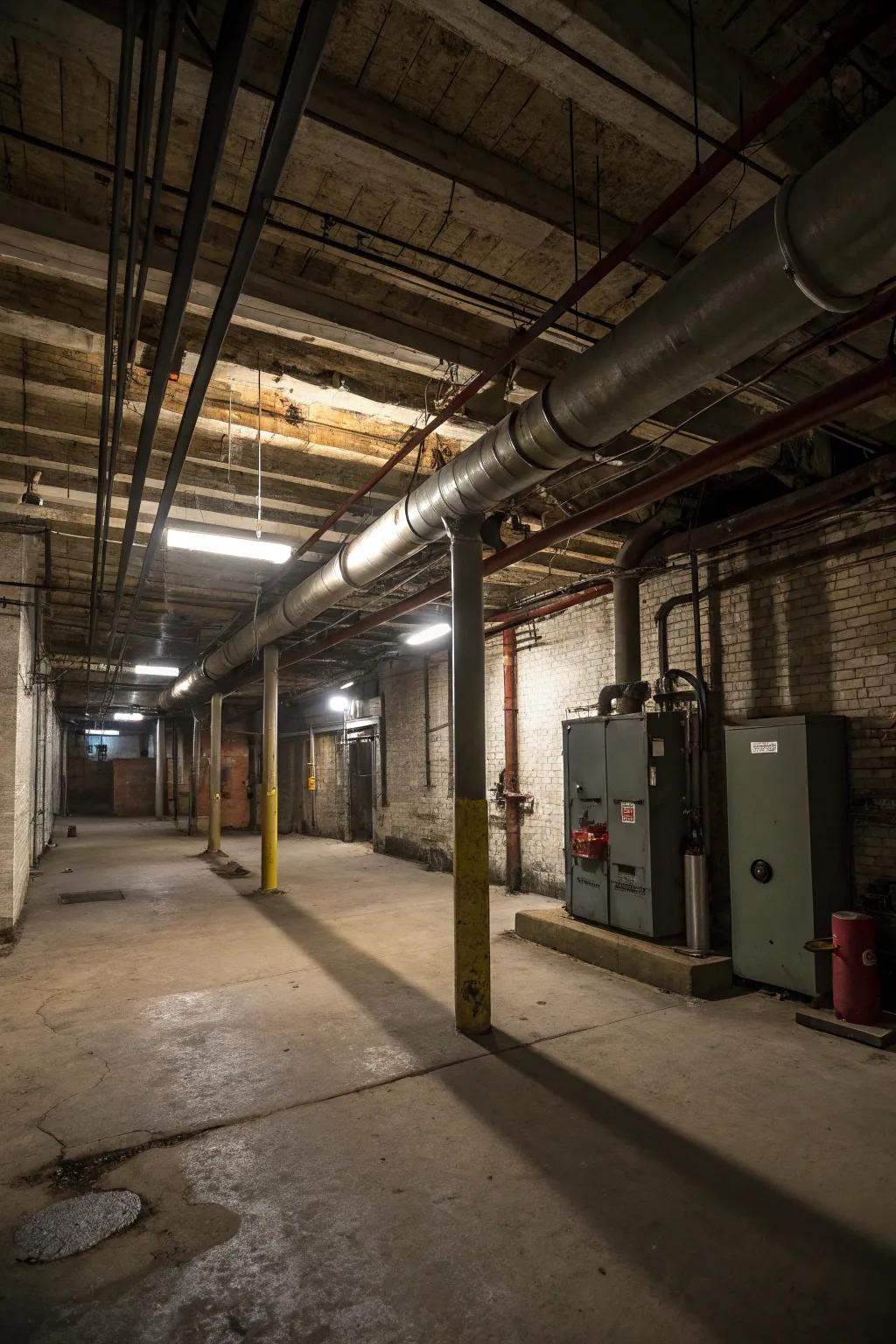 Open ceilings help maintain the industrial atmosphere.
