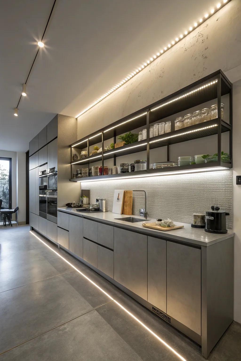 Workshop-style kitchen enhanced with LED ribbon lighting