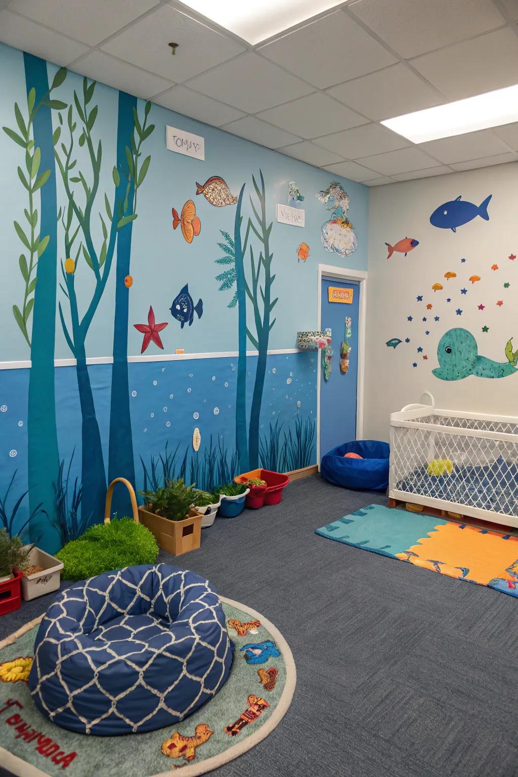 Plunge into a realm of wonder with this underwater classroom aesthetic.