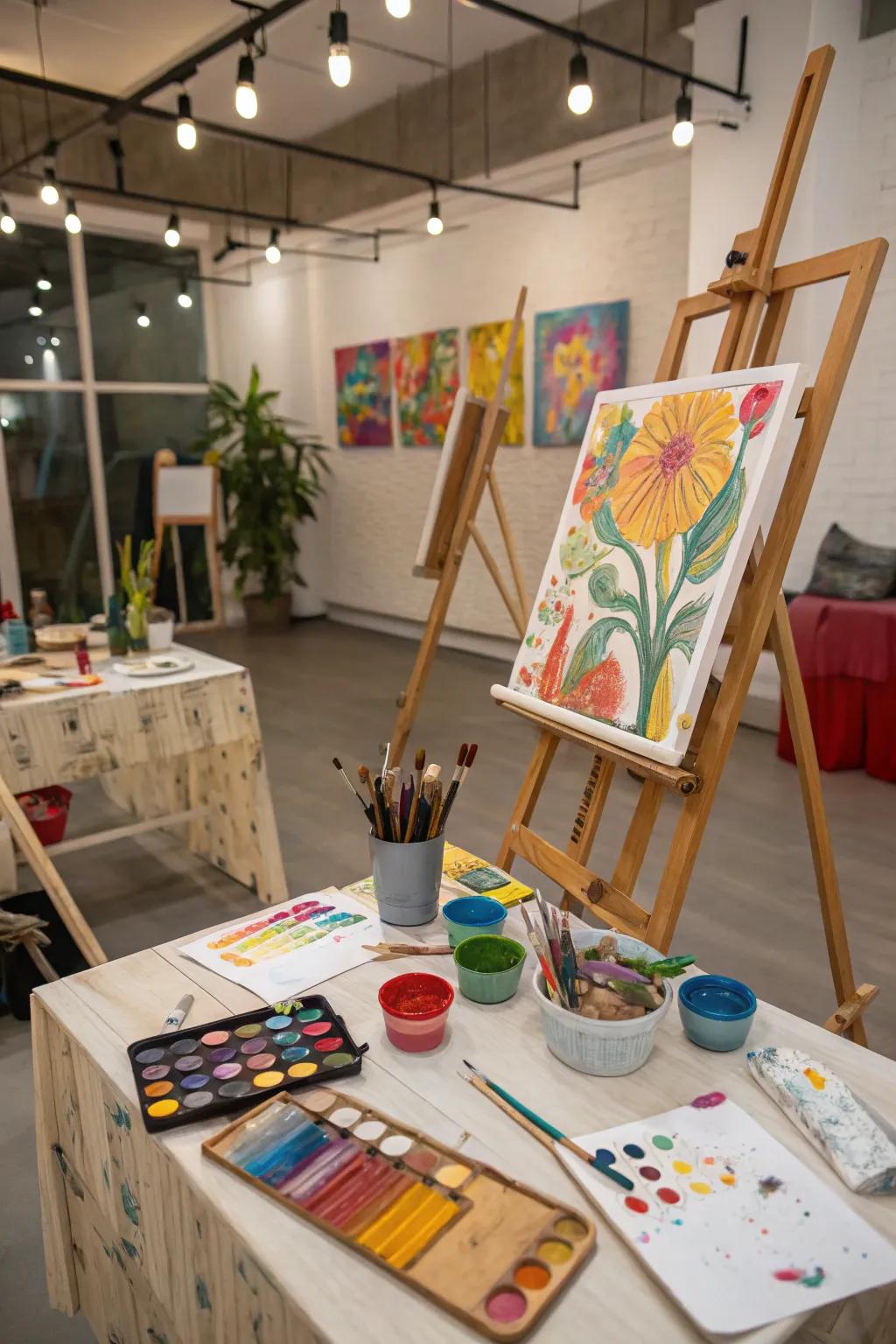 An inspiring artist's studio setting for a creative birthday event.