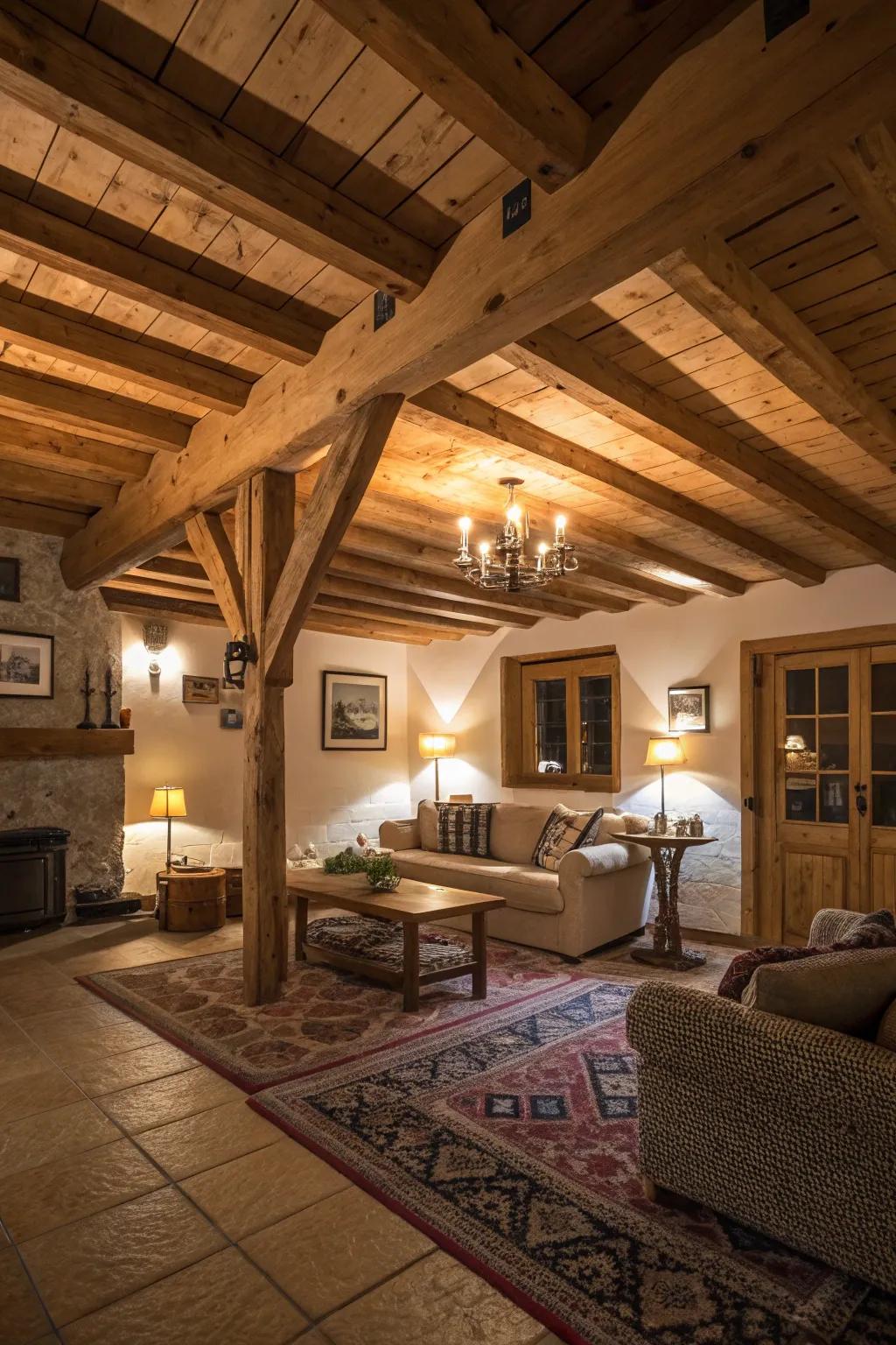 Wooden elements impart warmth and individuality to subterranean havens.