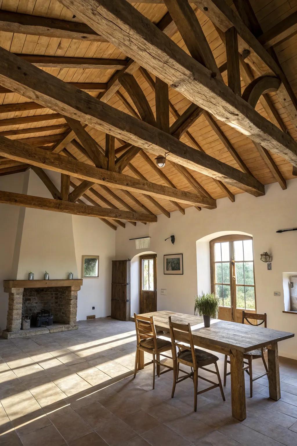 Uncovered supports provide a timeless countryside appeal to any barndominium.