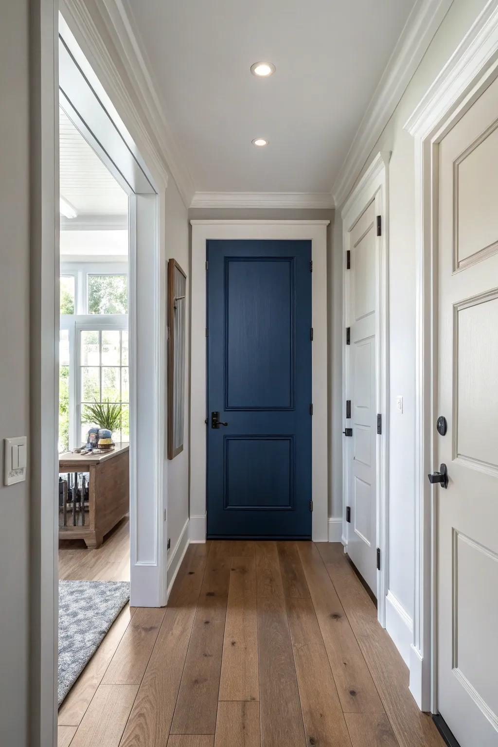 Deep blue doors crafting a remarkable point of interest.