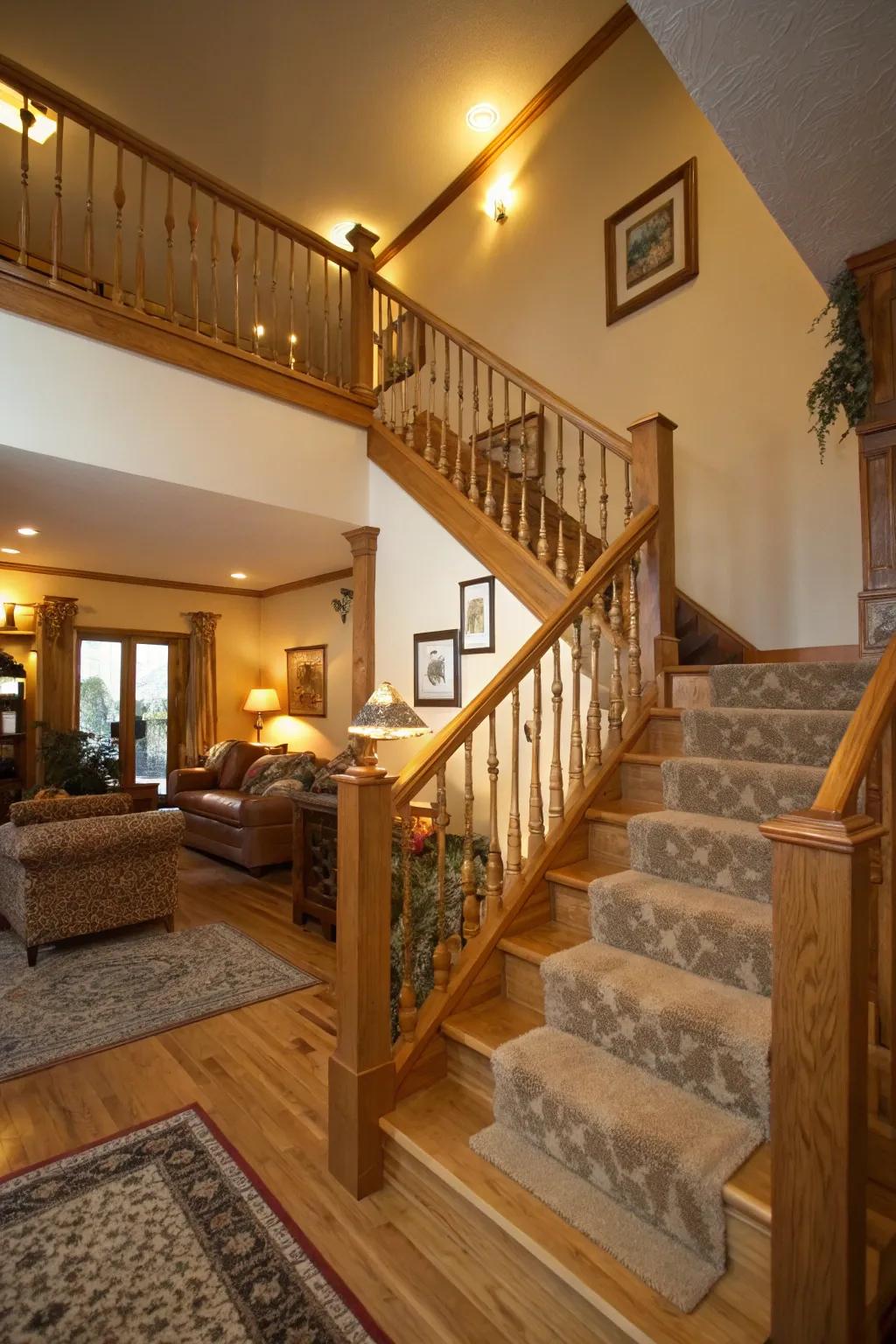 Timber railings impart warmth and a traditional element to any interior setting.