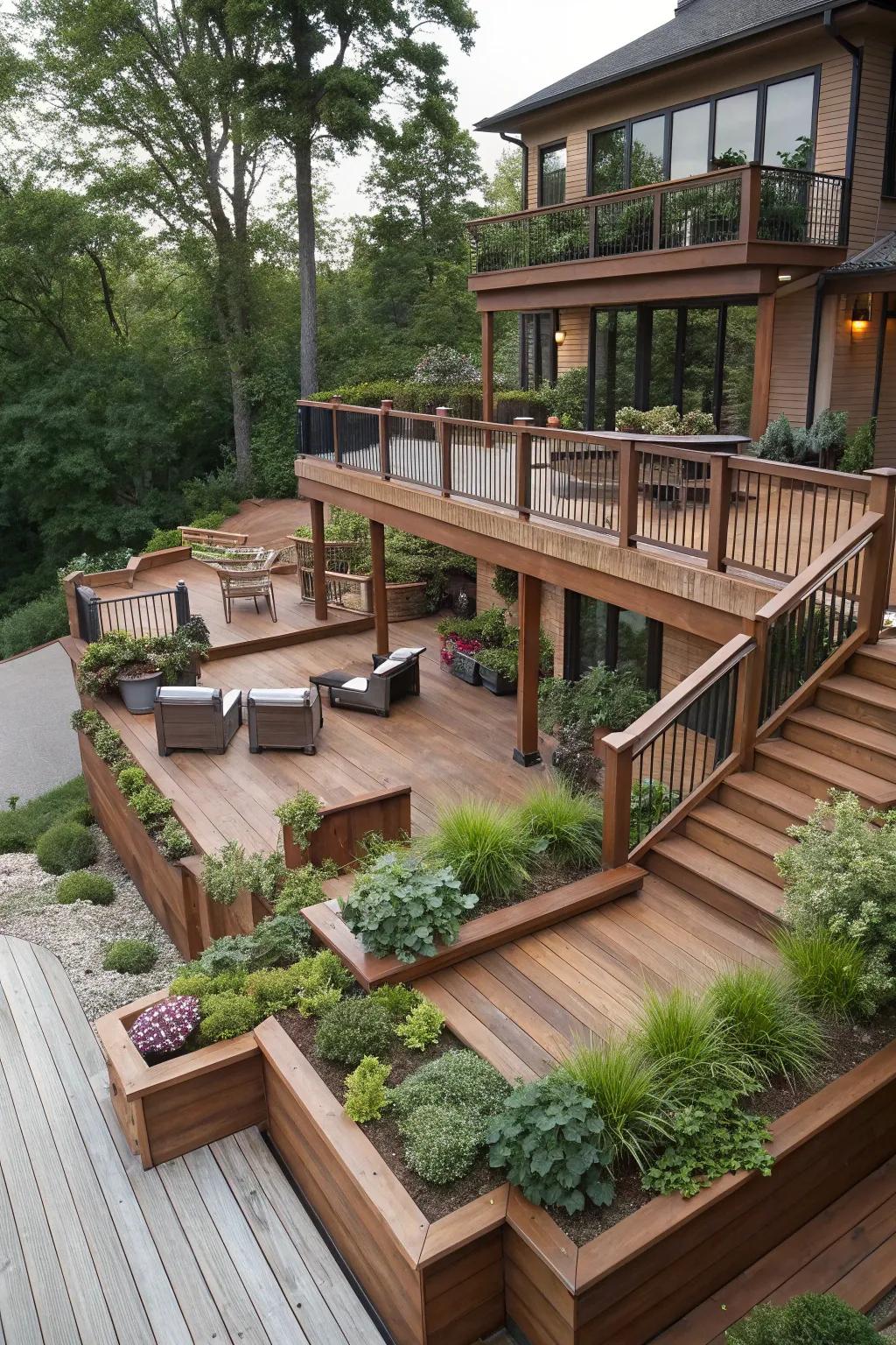 Tiered layouts amplify the flexibility of your outdoor space.