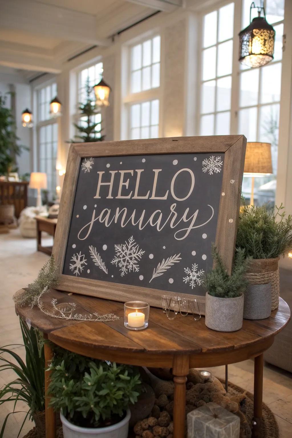 Extend a hearty welcome to the month with a cheerful chalkboard announcement.