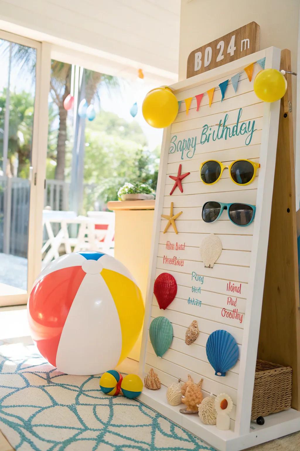 A beach-inspired birthday display, ideal for enjoying sunny July celebrations.
