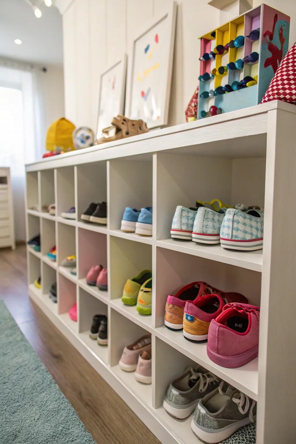 Cubby shelves simplify the organization process for children.
