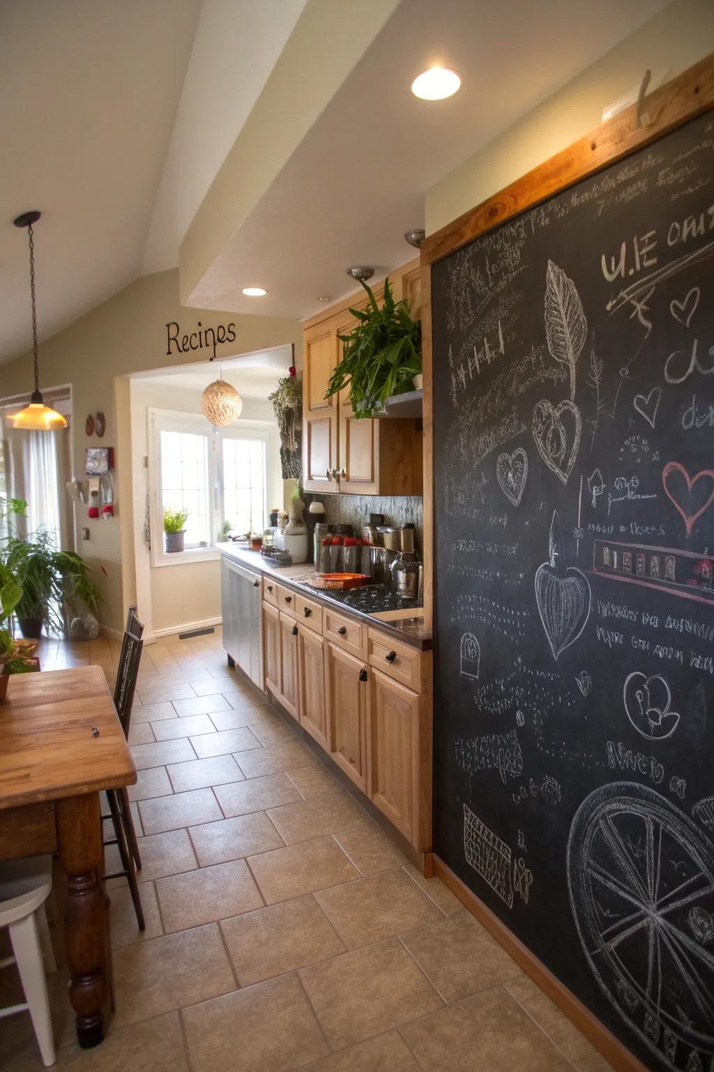 A chalkboard area brings functionality and joy for all in the household.