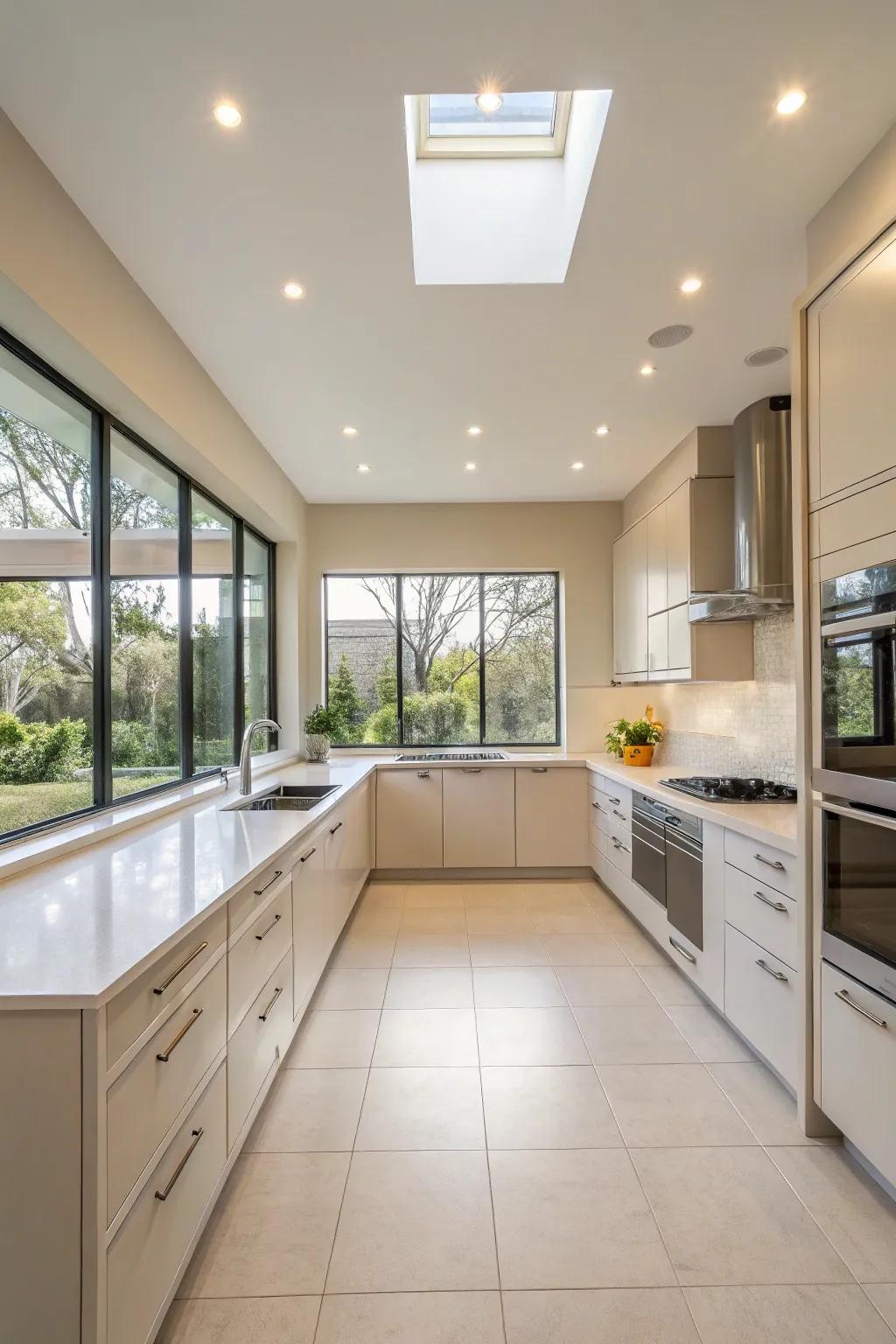 Recessed lights giving a sleek and modern look.