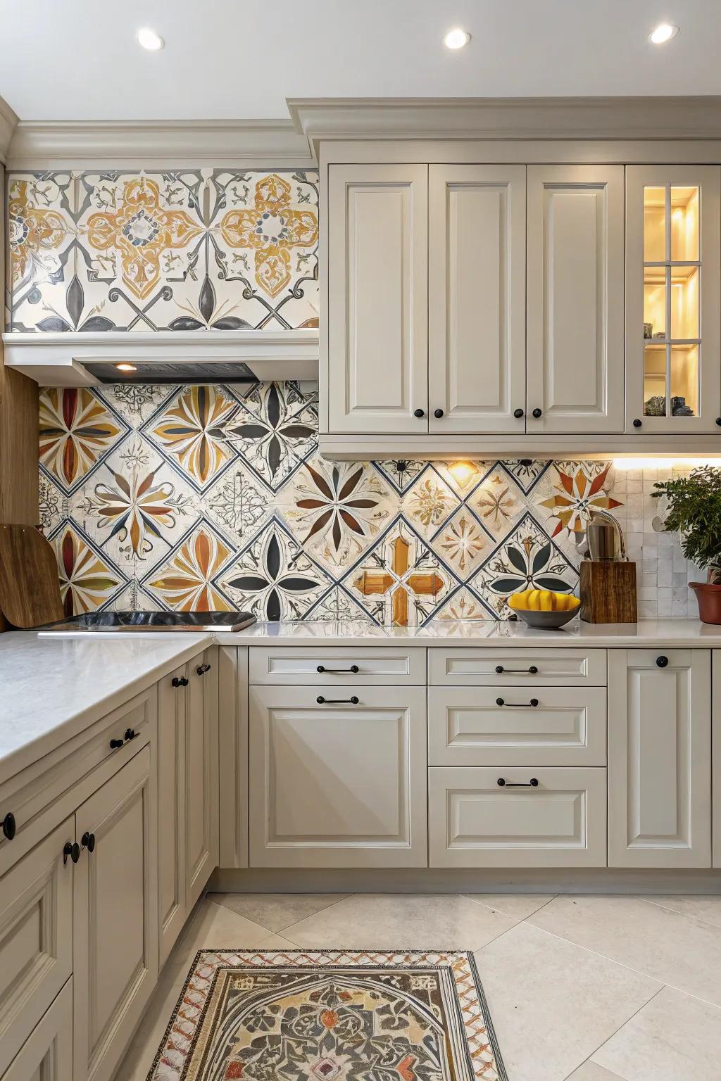 A statement backsplash introduces an element of grace and dramatic flair.