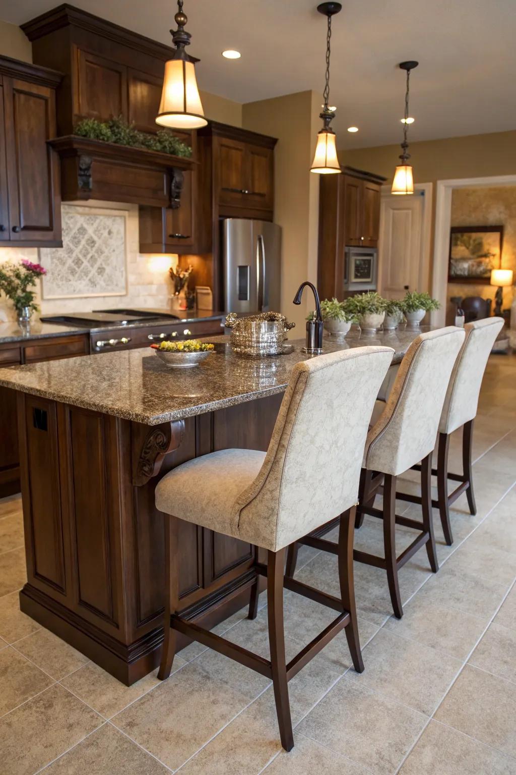 High-backed chairs enhance the comfort of your kitchen seating.