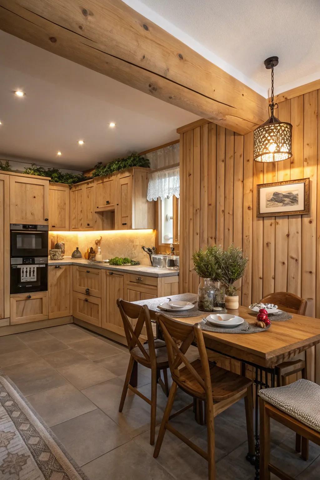 Natural wood adds comfort and feel to the cooking area.