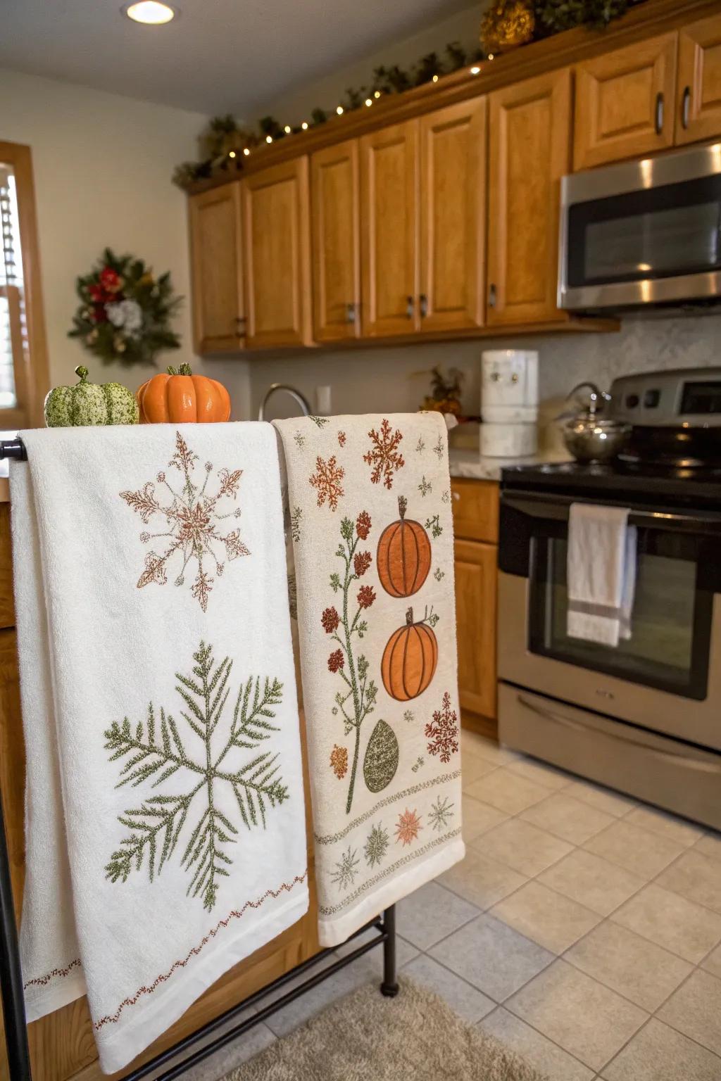 Seasonal cloths bring a festive atmosphere to your cooking space.