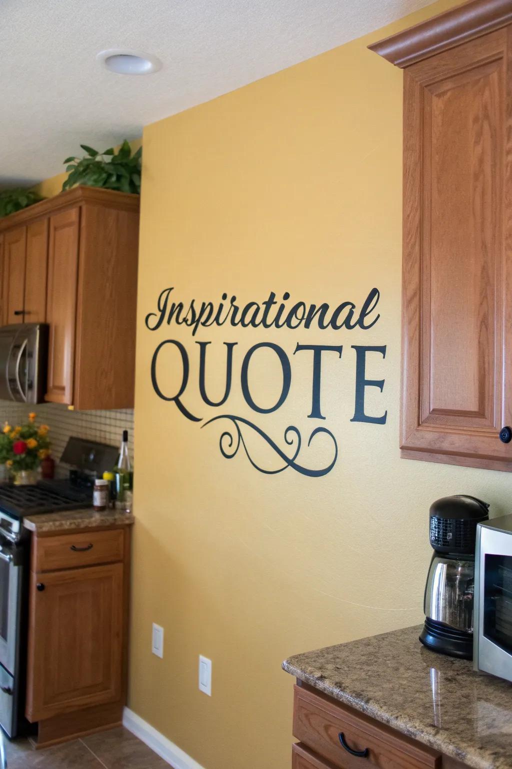 A kitchen wall enhanced with a sophisticated quote, adding warmth and charm.