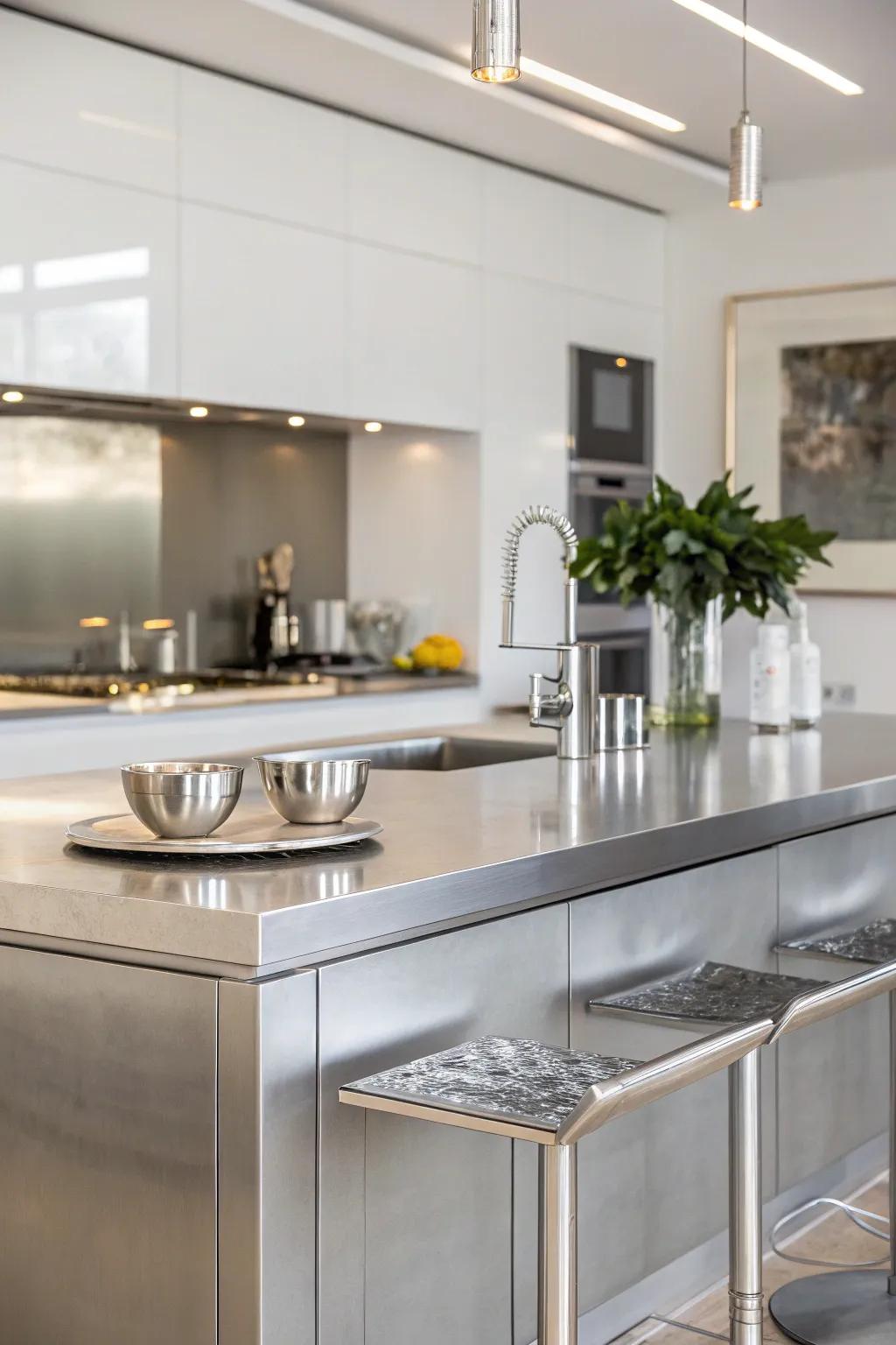 Stainless steel worktops add a touch of modern sophistication and professionalism.