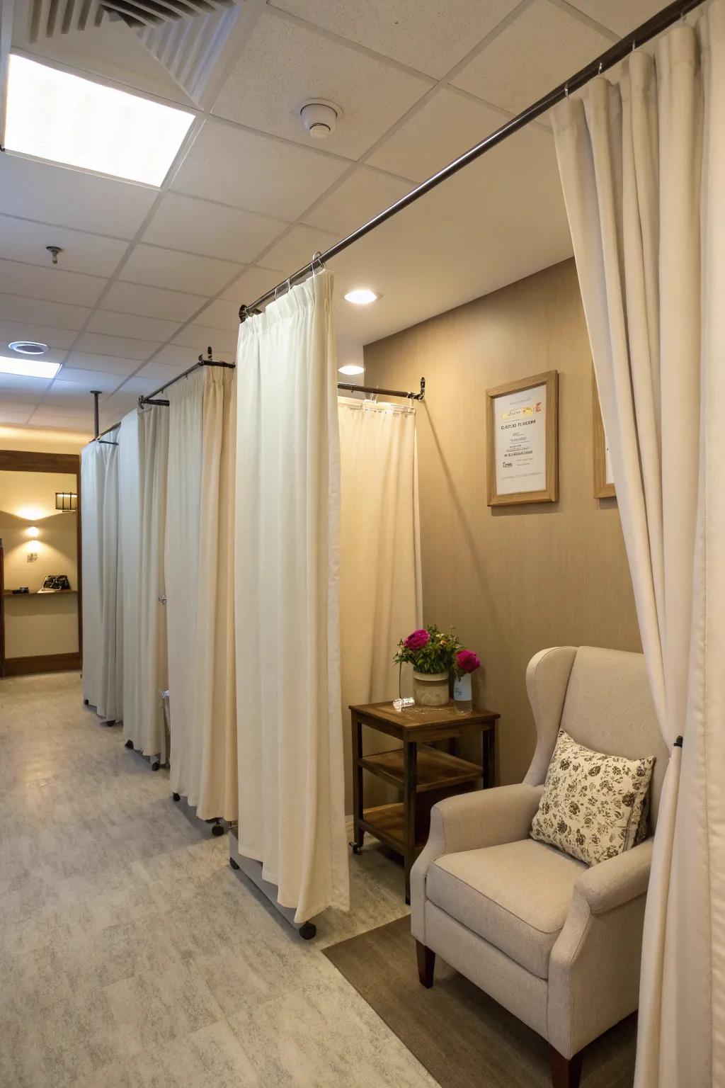Elegant drapes crafting serene, private spaces for nursing mothers.