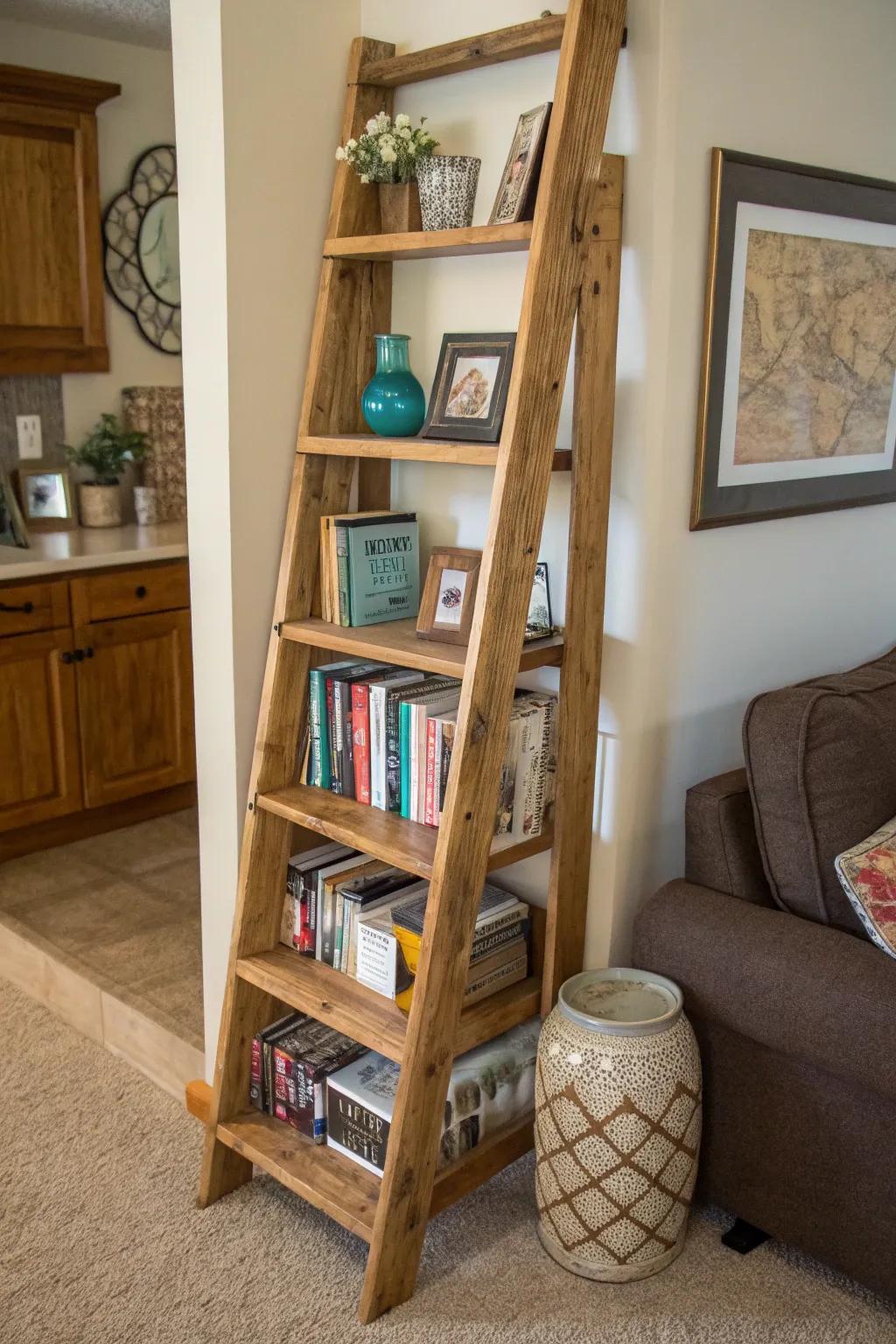Charming step-ladder literary haven filled with books
