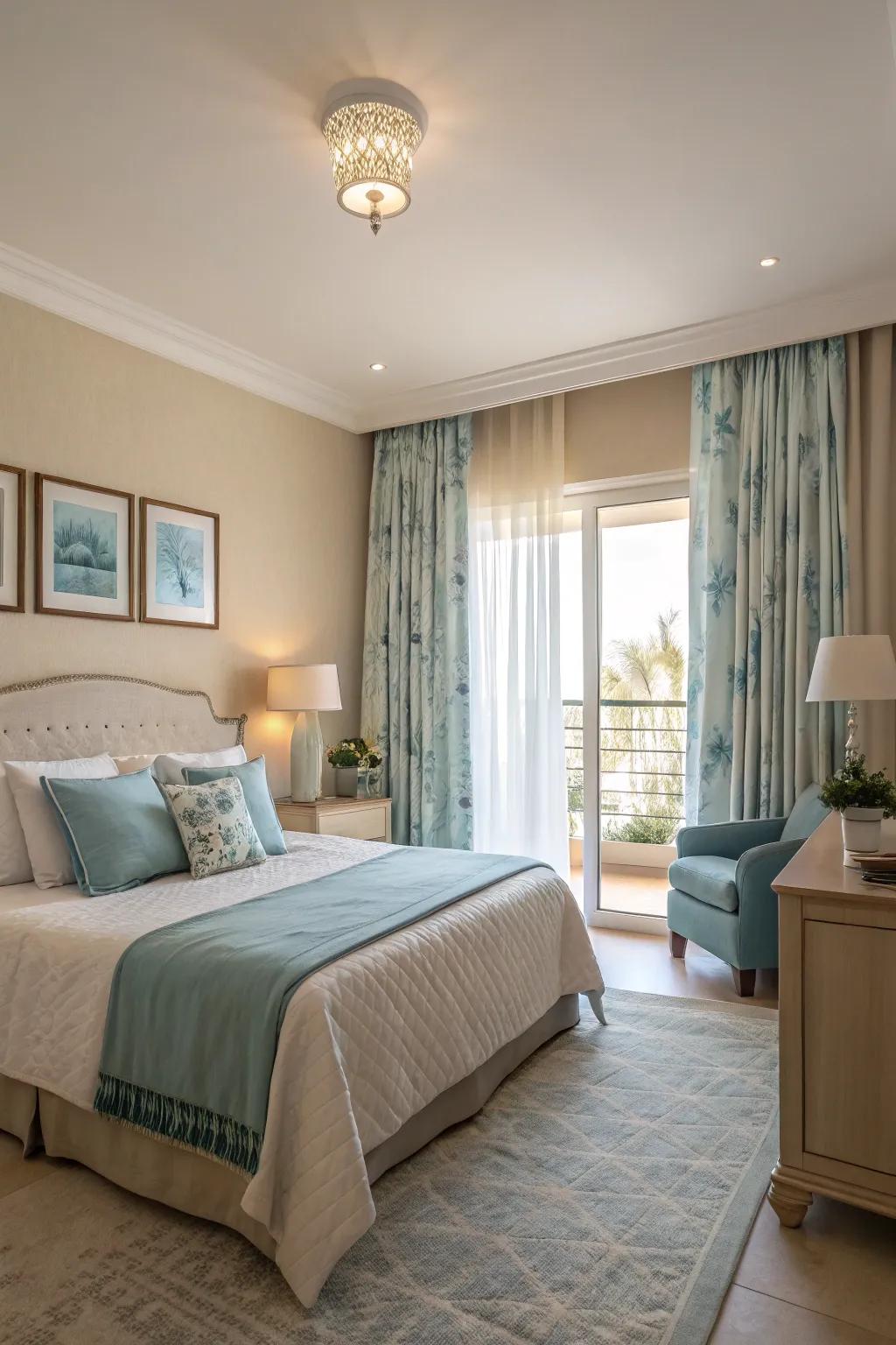 Neutral and earthy tones conjure a soothing lakeside setting.