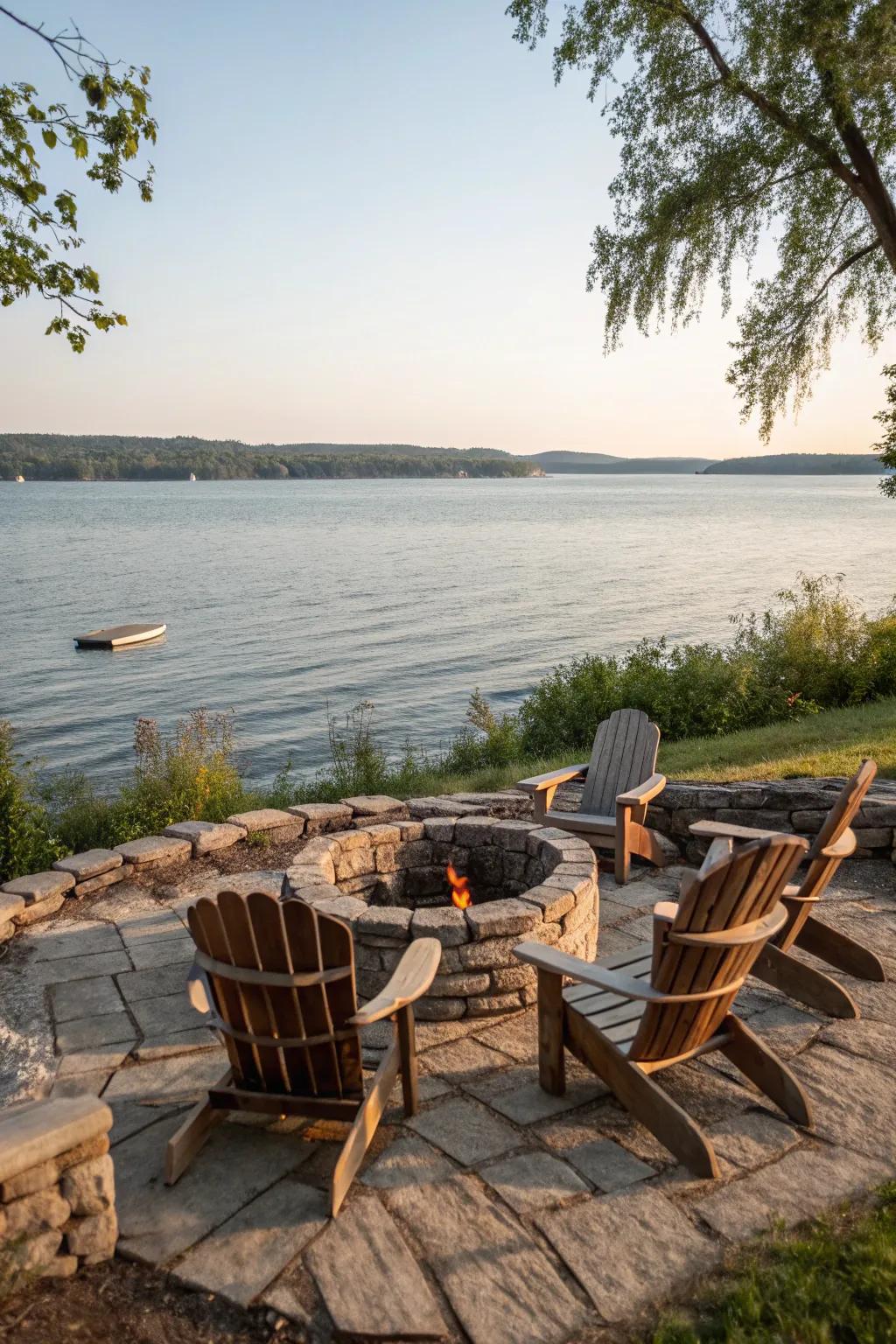 Traditional chairs offer both comfort and style for your lakeside fire pit.