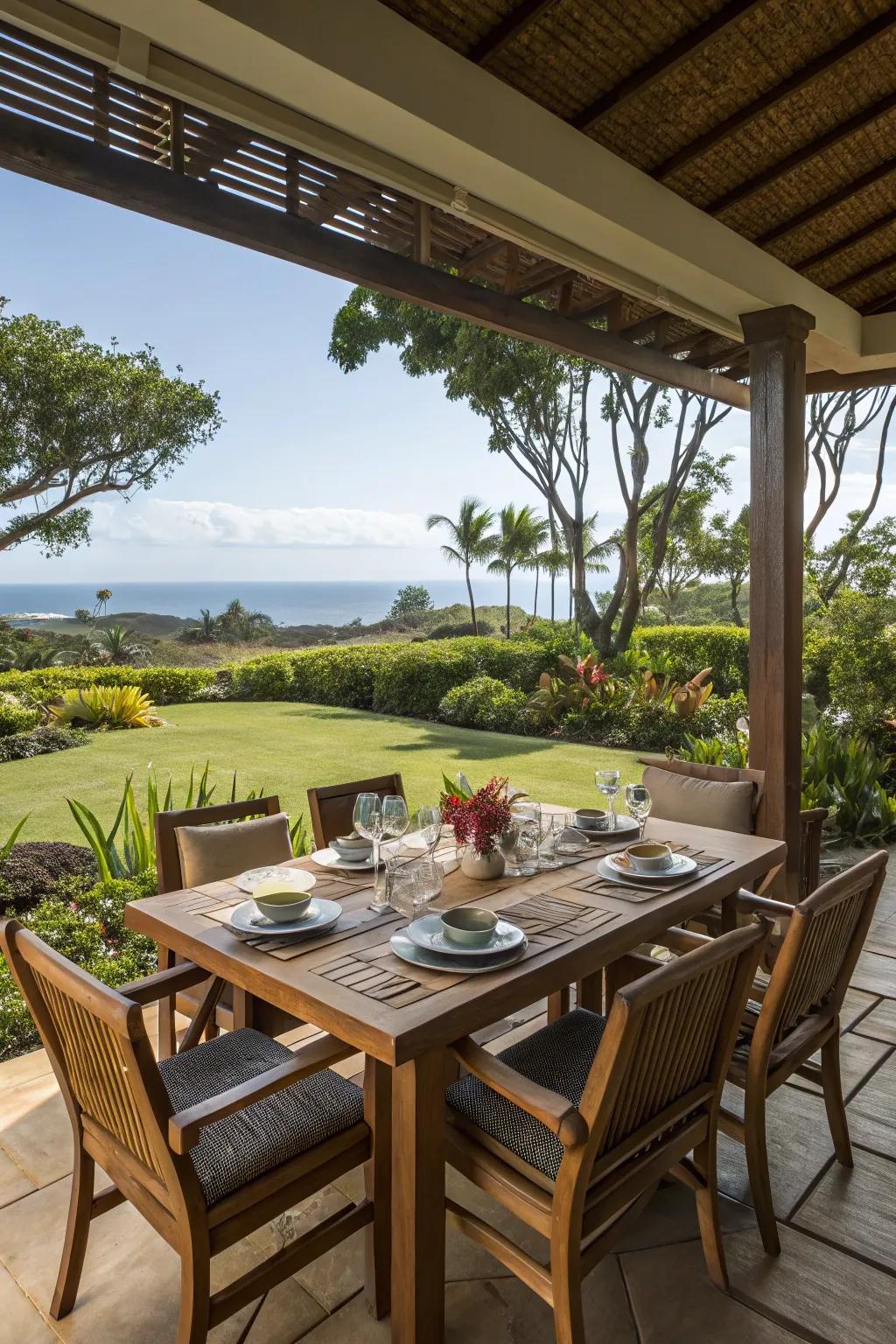 An enchanting outdoor dining arrangement on the lanai.