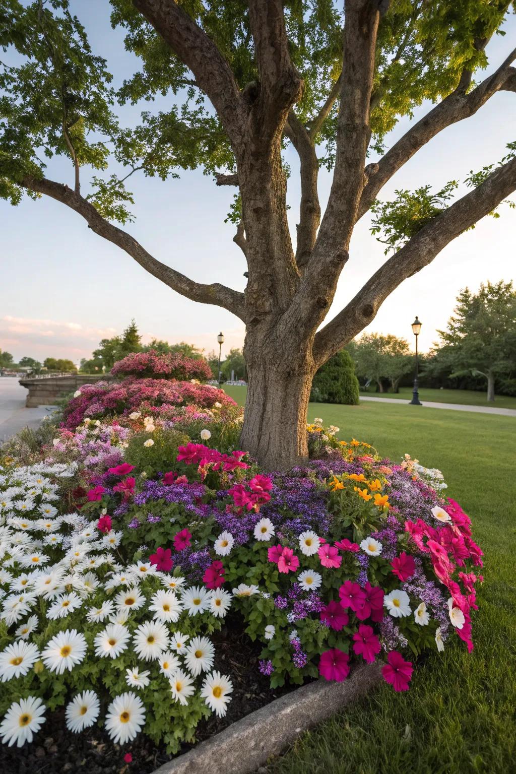 Illuminate your tree with a cheerful flower patch.