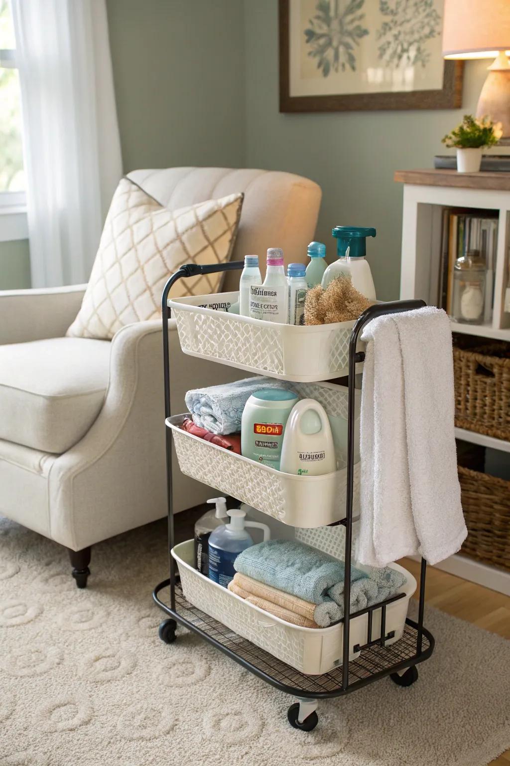 A stylish moving rack lets you easily get to your laundry items.