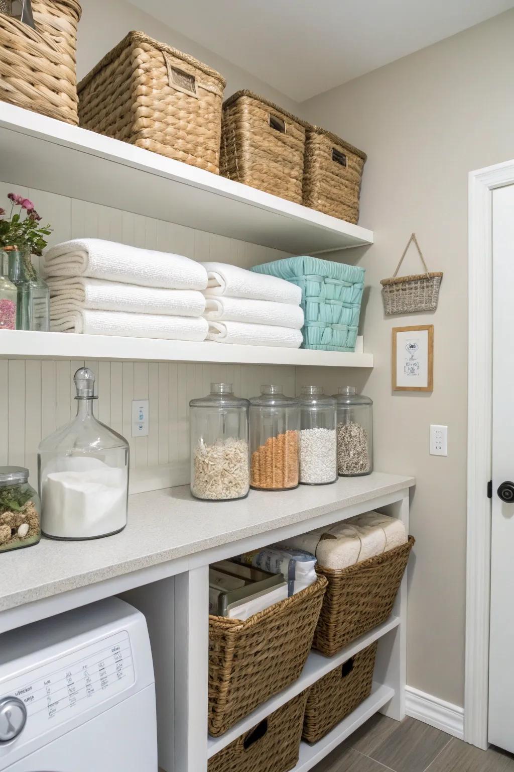 Accessible shelving gives both practicality and style.