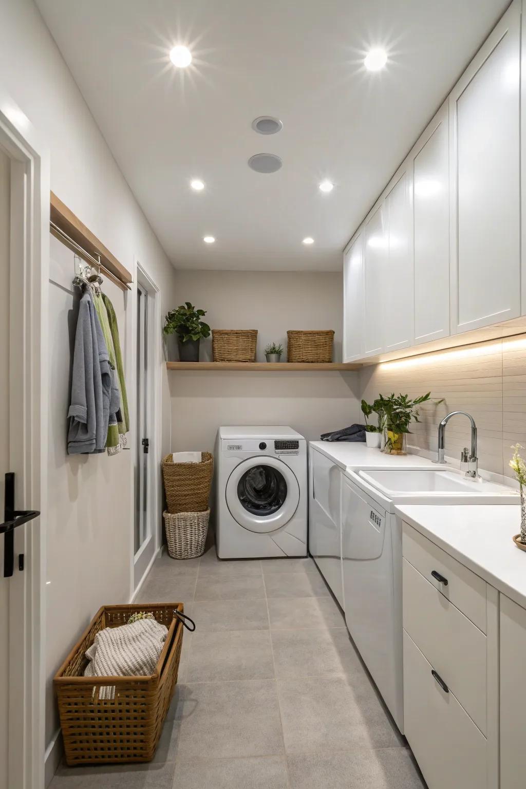 Recessed lighting delivers a sleek and uncluttered aesthetic.