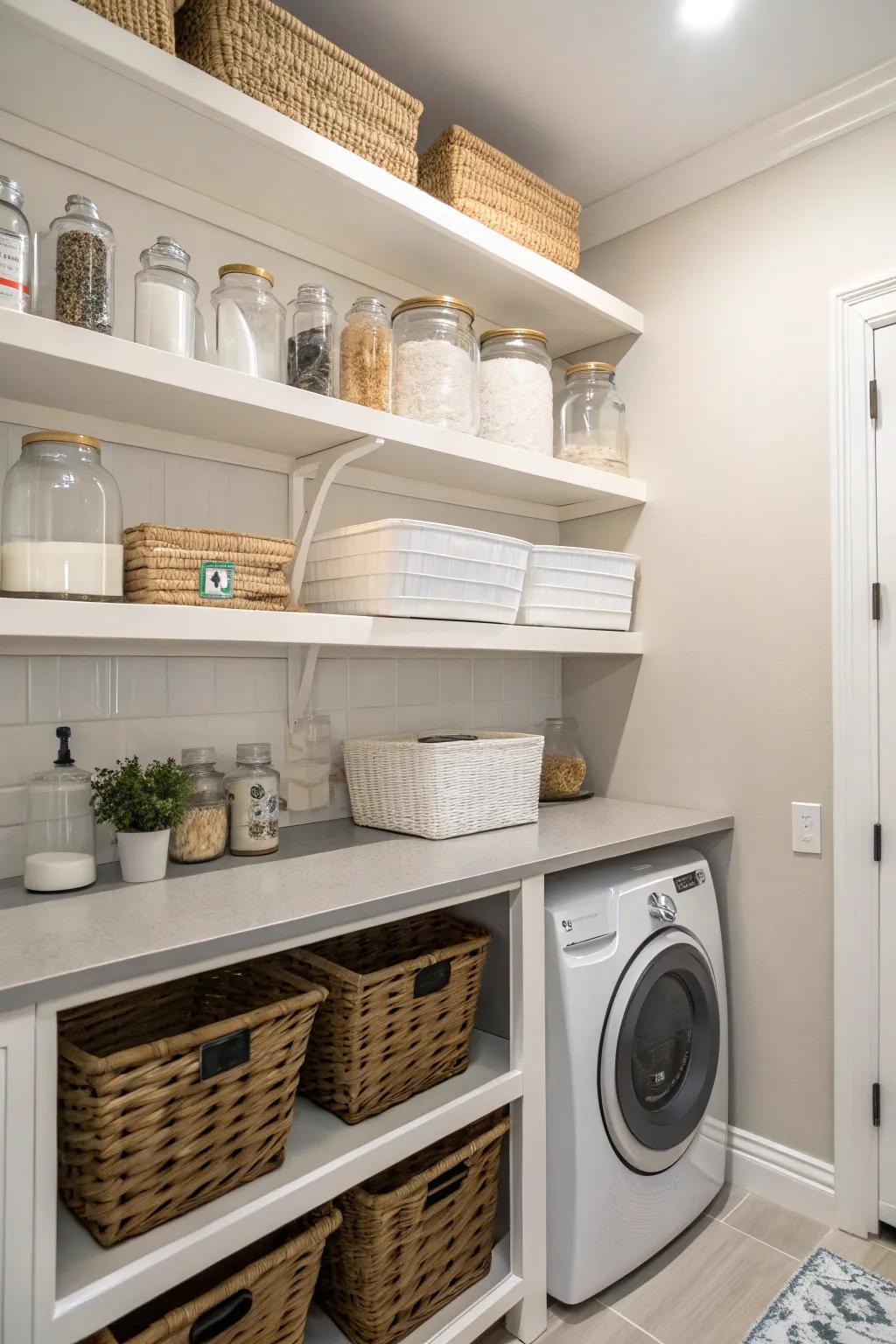 Open shelves give your laundry room flair and convenience.